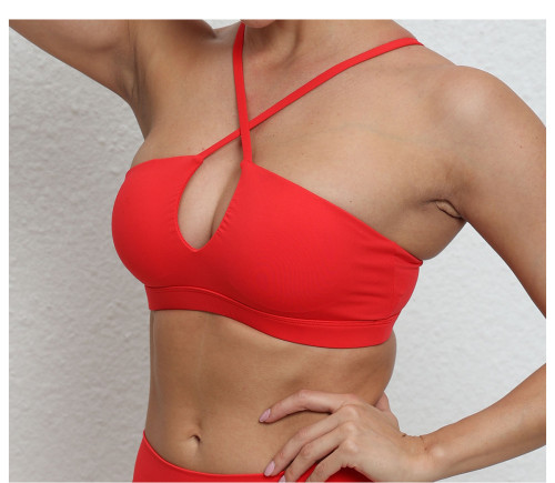 Women Thin Strap Cross Halter Yoga Bra Removable Pads Wirefree Fitness Workout Top