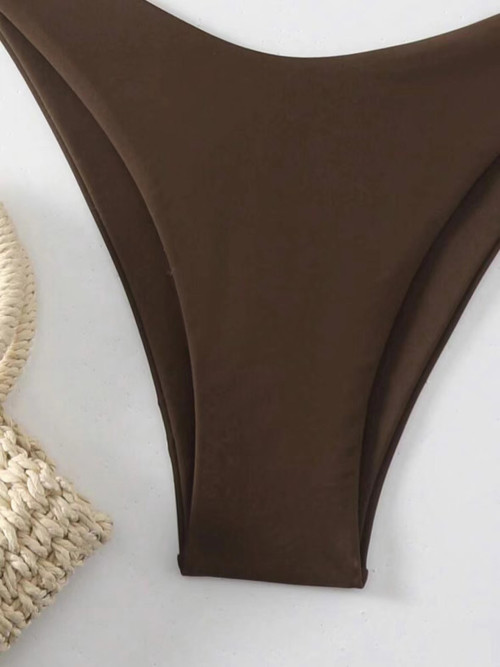 Women Ribbed Halter Tie Bikini Custom Logo Solid Two Piece Beach Swimsuit