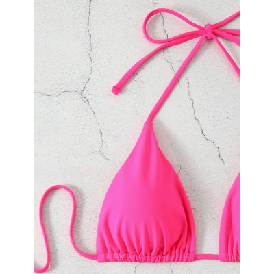Women Ribbed Halter Tie Bikini Custom Logo Solid Two Piece Beach Swimsuit