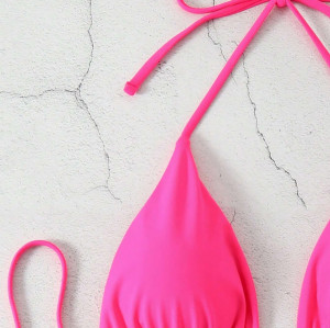 Women Ribbed Halter Tie Bikini Custom Logo Solid Two Piece Beach Swimsuit