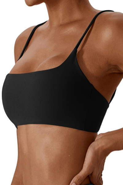 Women Square Neck Cross Back Sports Bra Soft Thin Strap Yoga Fitness Workout Top