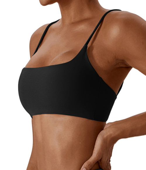 Women Square Neck Cross Back Sports Bra Soft Thin Strap Yoga Fitness Workout Top