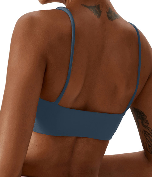 Women Square Neck Cross Back Sports Bra Soft Thin Strap Yoga Fitness Workout Top