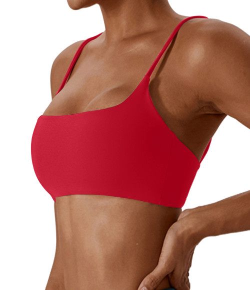 Women Square Neck Cross Back Sports Bra Soft Thin Strap Yoga Fitness Workout Top