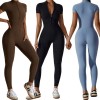 Women Half Zip Short Sleeve Yoga Jumpsuit Quick Dry Tight Fitness One Piece Sport Bodysuit