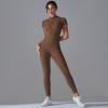 Women Half Zip Short Sleeve Yoga Jumpsuit Quick Dry Tight Fitness One Piece Sport Bodysuit