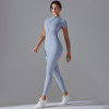 Women Half Zip Short Sleeve Yoga Jumpsuit Quick Dry Tight Fitness One Piece Sport Bodysuit