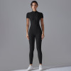 Women Half Zip Short Sleeve Yoga Jumpsuit Quick Dry Tight Fitness One Piece Sport Bodysuit