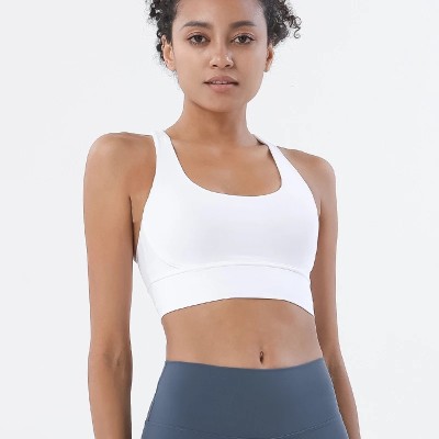Women Strappy Criss Cross Back Sports Bra Breathable Padded Yoga Gym Fitness Top
