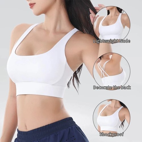 Women Strappy Criss Cross Back Sports Bra Breathable Padded Yoga Gym Fitness Top