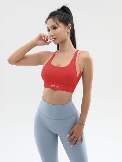 Fashion Cross Back Sports Bra for Women, High Impact Shockproof One-Piece Yoga Bra