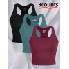 3 Counts Women Racerback Sleeveless Sports Crop Top, Spandex Running Fitness Gym Workout Vest Tank Tops