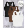 3 Counts Women Racerback Sleeveless Sports Crop Top, Spandex Running Fitness Gym Workout Vest Tank Tops