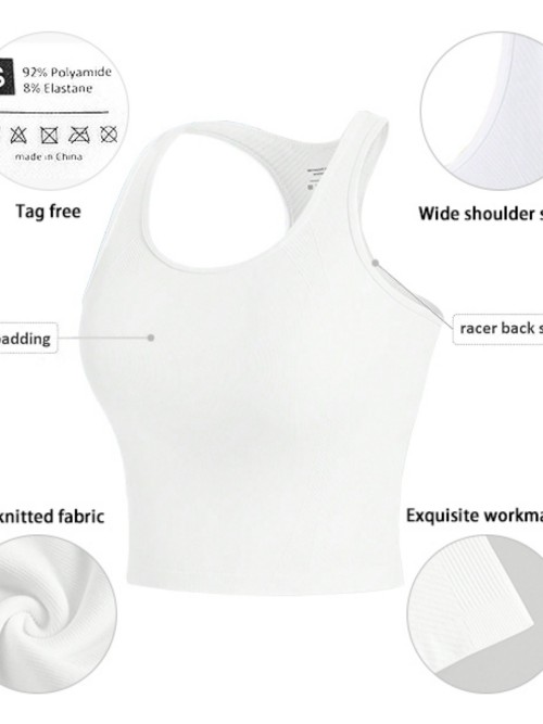 3 Counts Women Racerback Sleeveless Sports Crop Top, Spandex Running Fitness Gym Workout Vest Tank Tops