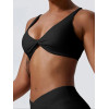 Women Twist Front Pleated Sports Bra, Shockproof Push Up Gym Crop Top, Quick Dry Yoga Workout Brassiere