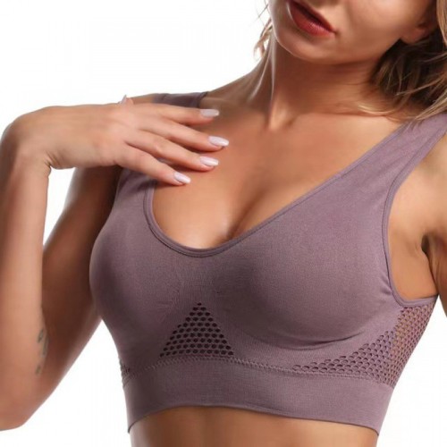 Women Hollow‑Out Seamless Wireless Sports Bra, Breathable Padded Vest Crop Top for Yoga Gym Running Fitness