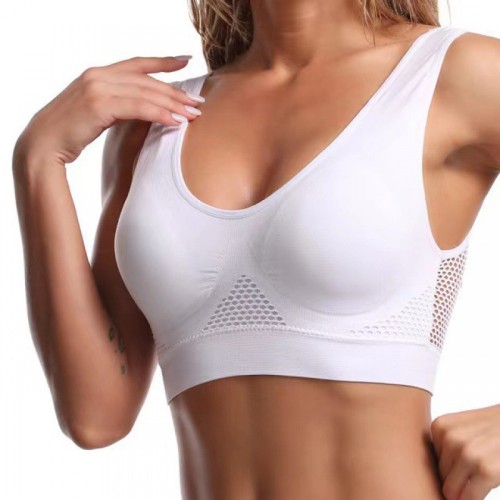 Women Hollow‑Out Seamless Wireless Sports Bra, Breathable Padded Vest Crop Top for Yoga Gym Running Fitness