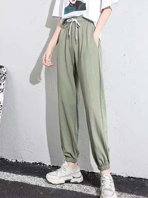 Women Winter Fleece Lined Jogger Pants, High Waist Adjustable Drawstring Plush Warm Casual Lounge Street Trousers