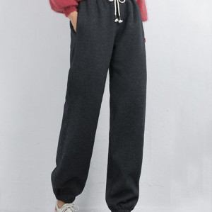 Women Winter Fleece Lined Jogger Pants, High Waist Adjustable Drawstring Plush Warm Casual Lounge Street Trousers