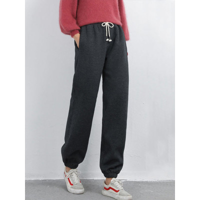 Women Winter Fleece Lined Jogger Pants,  Adjustable Drawstring Casual Lounge Street Trousers