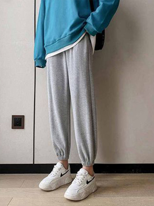 Women Winter Fleece Lined Jogger Pants, High Waist Adjustable Drawstring Plush Warm Casual Lounge Street Trousers