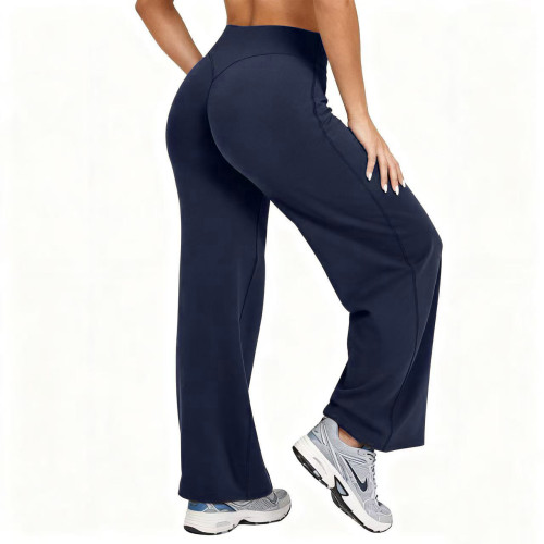 Women Plus Size High Waist Wide Leg Yoga Pants, Stretchy Solid Straight‑Leg Sports Trousers for Running Pilates Workout