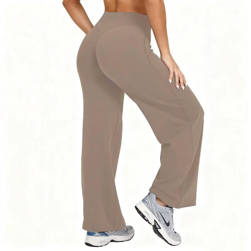Women Plus Size High Waist Wide Leg Yoga Pants, Stretchy Solid Straight‑Leg Sports Trousers for Running Pilates Workout