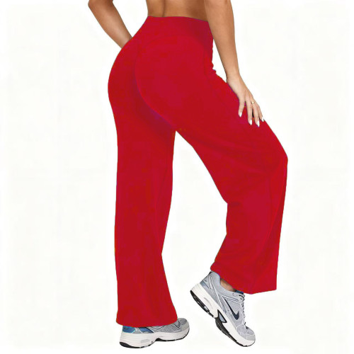 Women Plus Size High Waist Wide Leg Yoga Pants, Stretchy Solid Straight‑Leg Sports Trousers for Running Pilates Workout