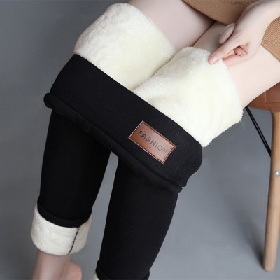 Women Winter Fleece‑Lined Thermal Leggings, High‑Stretch Warm Tights with Fashion Leather Label