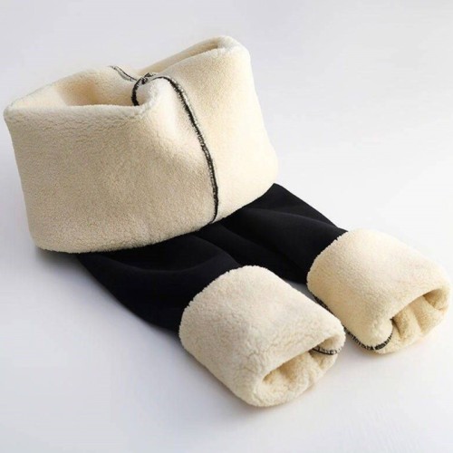 Women Winter Fleece‑Lined Thermal Leggings, High‑Stretch Warm Tights with Fashion Leather Label