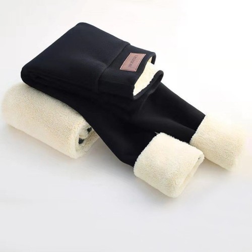 Women Winter Fleece‑Lined Thermal Leggings, High‑Stretch Warm Tights with Fashion Leather Label