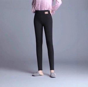 Women Winter Fleece‑Lined Thermal Leggings, High‑Stretch Warm Tights with Fashion Leather Label