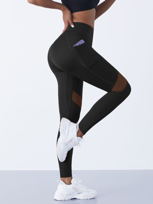 Women's Mesh Splicing Yoga Pants, Shaping High Waist Leggings, Tummy Control Hip Lifting Running Workout Activewear Pants