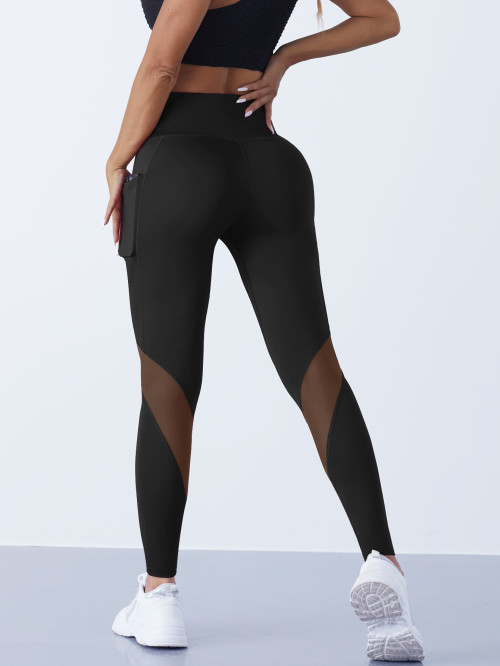 Women's Mesh Splicing Yoga Pants, Shaping High Waist Leggings, Tummy Control Hip Lifting Running Workout Activewear Pants
