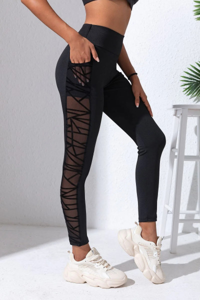 Women's Mesh Leggings, High Waist Yoga Pants, Pocket Design Gym Fitness Running Sport Long Pants