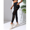 Women's Geometric Side Mesh Patchwork Leggings, High Waist Soft Yoga Pants, Pocket Design Gym Fitness Running Sport Long Pants