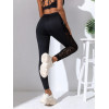Women's Geometric Side Mesh Patchwork Leggings, High Waist Soft Yoga Pants, Pocket Design Gym Fitness Running Sport Long Pants