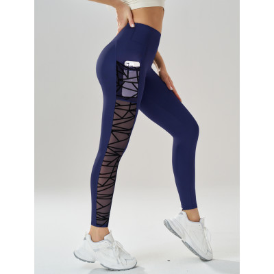 Women's Mesh Leggings, High Waist Yoga Pants, Pocket Design Gym Fitness Running Sport Long Pants