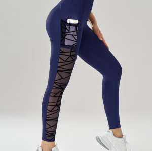 Women's Mesh Leggings, High Waist Yoga Pants, Pocket Design Gym Fitness Running Sport Long Pants