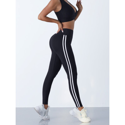 Yoga Leggings With Side Stripes For Women Tummy Control Slim Sports Casual Tights Gym Leggings