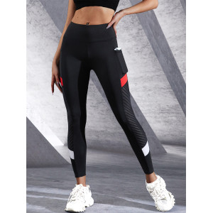 Patchwork Color Contrast Women's Leggings High Waist With Side Pockets Tummy Control Fitness Exercise Cycling Yoga Pants