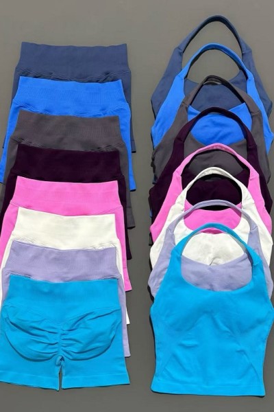 Women Spaghetti Strap Yoga Set Drawstring Shorts Two Piece Workout Outfit