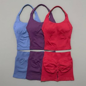 Women Spaghetti Strap Yoga Set Drawstring Shorts Two Piece Workout Outfit