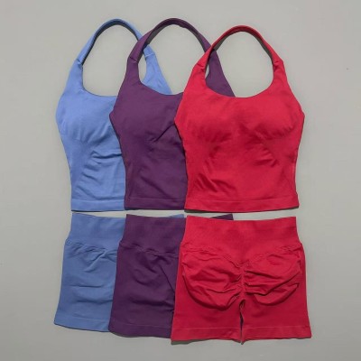 Women Spaghetti Strap Yoga Set Drawstring Shorts Two Piece Workout Outfit
