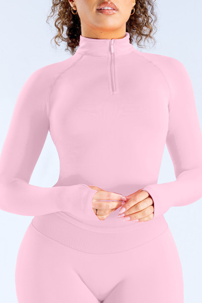 Women Half Zip Workout Top Long Sleeve Thumb Hole Slim Fit Yoga Shirt