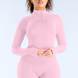 Women Half Zip Long Sleeve Yoga Top Thumb Hole Slim Fit Stretchy Sports Workout Running Fitness Active Shirts