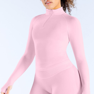Women Half Zip Workout Top Long Sleeve Thumb Hole Slim Fit Yoga Shirt