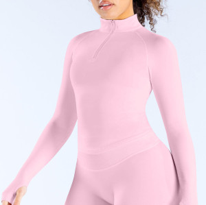 Women Half Zip Long Sleeve Yoga Top Thumb Hole Slim Fit Stretchy Sports Workout Running Fitness Active Shirts