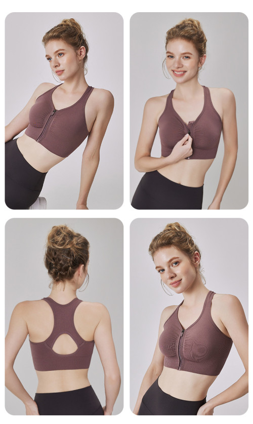 Women Front Zipper Sports Bra Vest, Plus Size Shock Resistant High Support Yoga Running Fitness Workout Underwear for Ladies