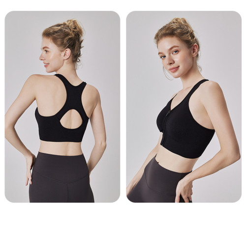 Women Front Zipper Sports Bra Vest, Plus Size Shock Resistant High Support Yoga Running Fitness Workout Underwear for Ladies